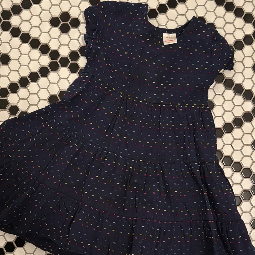 Hanna Andersson Blue and White Casual A-Line Dress with Crew Neck